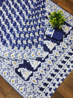 SHREEKHODIYARST Woven, Self Design Jamdani Jacquard, Cotton Blend Saree(Blue)