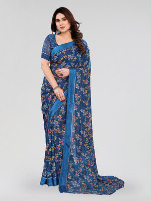 Moda Rapido Embellished, Floral Print Bollywood Georgette, Satin Saree(Dark Blue)