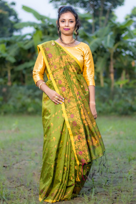Sandhya Saree Creations Woven Saree with Attached Blouse Cotton Silk Saree(Multicolor)