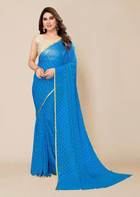 V And V Shop Solid/Plain Bollywood Chiffon Saree(Light Blue)