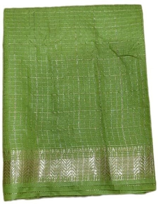 Aamir Fashion Textile Woven, Temple Border, Checkered Bhagalpuri Handloom Tussar Silk, Silk Blend Saree(Light Green)