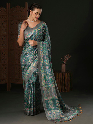 ANOUK Printed Daily Wear Silk Blend Saree(Blue)