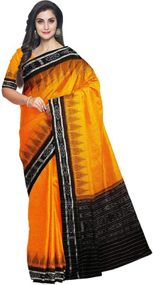 DK FASHION Self Design, Printed Sambalpuri Pure Cotton Saree(Black, Yellow)