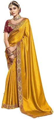 fashionssto Temple Border Banarasi Cotton Silk Saree(Yellow)