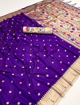 KALKEE FASHION Embroidered Banarasi Jacquard, Pure Silk Saree(Blue)