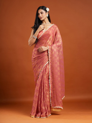 Croza Embellished, Checkered Bollywood Silk Blend Saree(Orange)