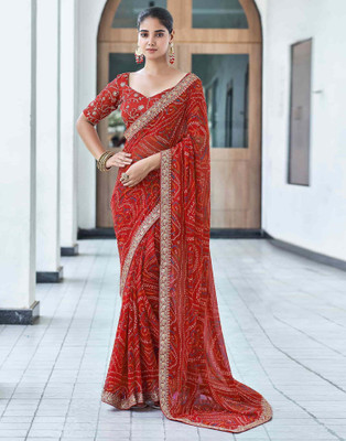 shiv textiles Embroidered Bollywood Georgette Saree(Red)