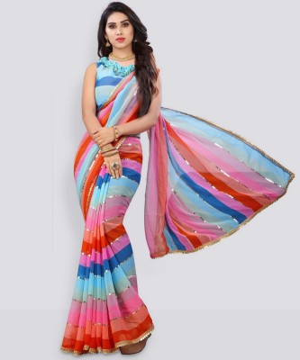 GAVUBAA Printed, Digital Print, Striped Bollywood Georgette Saree(Multicolor)