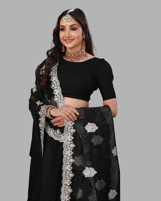 SHOBHTESH Embroidered Madhubani Net Saree(Black)