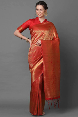 K SALIYA ENTERPRISE Printed Kanjivaram Art Silk Saree(Red)