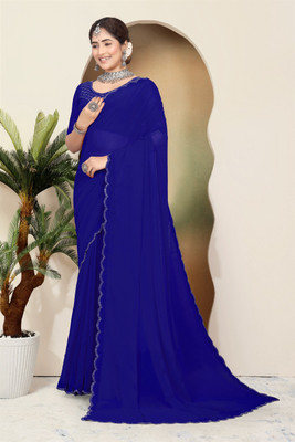 Divine Fabrics Embellished Bollywood Georgette Saree(Blue)