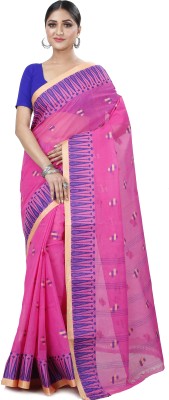 DipDiya Temple Border Tant Pure Cotton Saree(Pink)