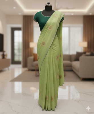 Kalika vastra Bhandar Embroidered, Striped Arani Pattu Art Silk Saree(Light Blue)