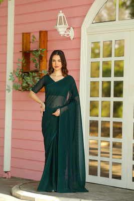 RK Creation Solid/Plain Bollywood Georgette Saree(Dark Green)