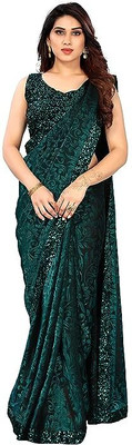 Onemorecreation Embellished Banarasi Lycra Blend Saree(Green)