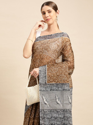 SHANVIKA Printed Daily Wear Pure Cotton Saree(Brown)