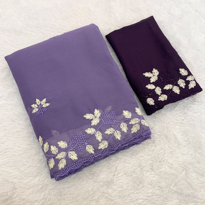 KONICA FAB Embroidered Bollywood Georgette Saree(Purple)