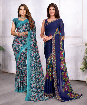 NIRMOHIFASHION Printed Bollywood Georgette Saree(Pack of 2, Multicolor)