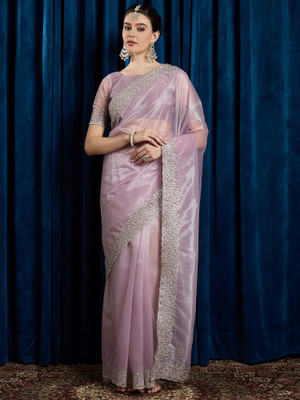 Sareemall Embroidered Bollywood Net Saree(Purple)
