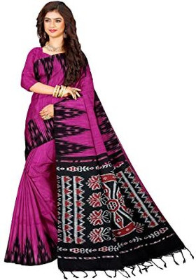 Maadurgas Printed Sambalpuri Cotton Blend Saree(Pink)