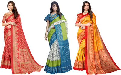 Nirvaan Printed Daily Wear Art Silk Saree(Pack of 3, Multicolor)
