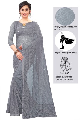 DEVYOG ENTERPRISE Self Design Bollywood Net, Brasso Saree(Grey)