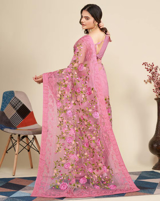 Celeb Styles Embroidered Bollywood Net Saree(Pink)