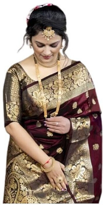 Nirvaan Woven, Printed, Self Design Banarasi Cotton Silk, Jacquard Saree(Maroon)