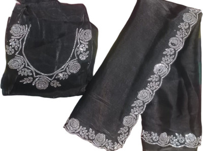 the3536 Solid/Plain Bollywood Jimmy choo Saree(Black)