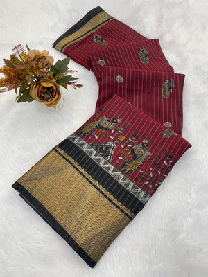 Julee Printed Daily Wear Silk Blend Saree(Maroon)