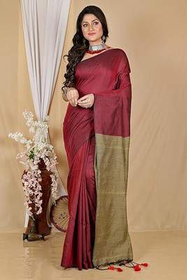 zayraa Solid/Plain Daily Wear Cotton Blend Saree(Pink, Grey)