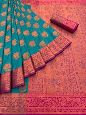 JbWorld Woven, Embellished, Self Design Banarasi Cotton Silk, Pure Silk Saree(Light Green, Purple)