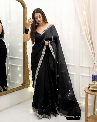 Vinayak Textile Embroidered Bollywood Silk Blend Saree(Black)