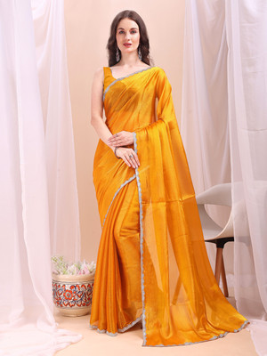 XOOM LADY Solid/Plain Bollywood Jimmy choo Saree(Yellow)