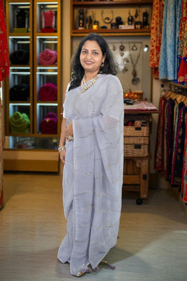 SnehaFashion Creation Embroidered Bollywood Tissue Saree(Grey)