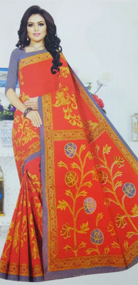 Ganapati Universal Co Printed Tant Pure Cotton Saree(Orange)