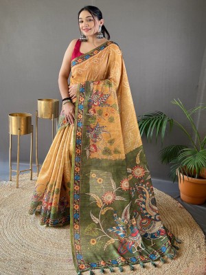 SGF11 Self Design Handloom Silk Blend Saree(Yellow)