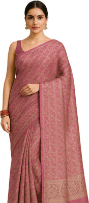 EZIESHREE Printed Daily Wear Cotton Silk Saree(Pink)