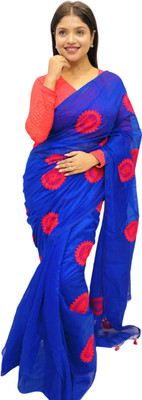 pal saree mahal Embroidered Handloom Cotton Silk Saree(Blue)
