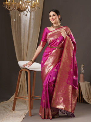 Sareemall Self Design Banarasi Silk Blend Saree(Magenta)