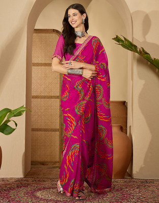 Sangria Printed Daily Wear Georgette Saree(Pink)