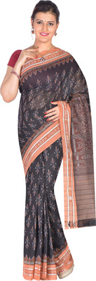 handloom paridhaan Self Design Handloom Pure Cotton Saree(Black, Brown)