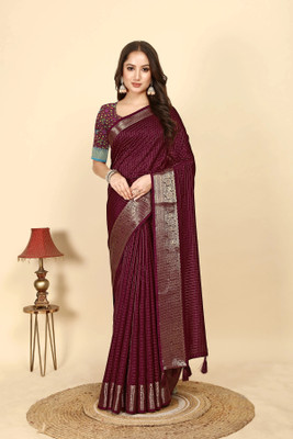 J6 Designers Checkered Bollywood Cotton Blend Saree(Maroon)