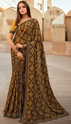 Hensi sarees shop Woven Venkatagiri Georgette, Art Silk Saree(Brown)