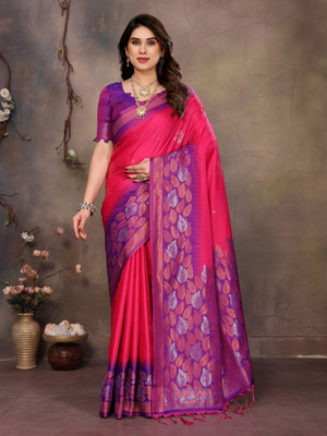 MOON VOGUE Printed Saree with Attached Blouse Art Silk Saree(Pink)