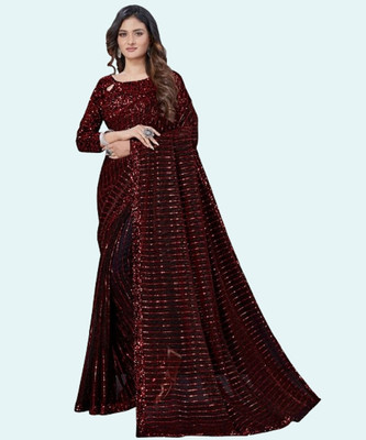 SHREE FASHIONFAB Embellished Bollywood Net Saree(Pack of 2, Maroon)