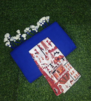 PRAVATI FASHION Solid/Plain Handloom Pure Cotton Saree(Blue)
