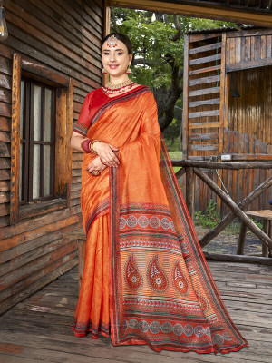 Divastri Printed Bollywood Crepe Saree(Orange)