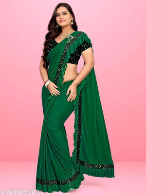 KASHYAP ART Self Design Bollywood Lycra Blend Saree(Multicolor, Green)