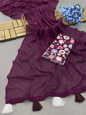 Infyshopy Fashions Solid/Plain Bollywood Georgette Saree(Purple)